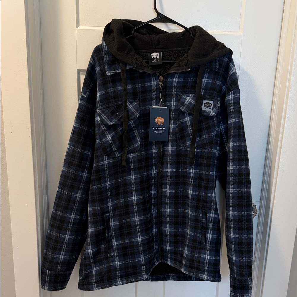 Buffalo Men's Black & Blue Plaid Lightweight Hooded Shirt Jacket